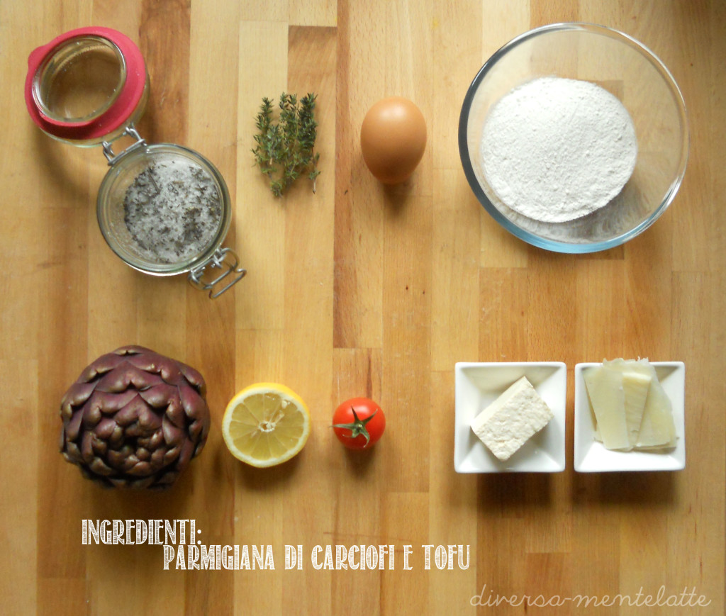 Ingredienti parmigiana di carciofi e tofu