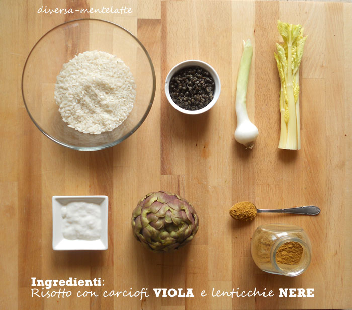 Ingredienti risotto-carciofi viola lenticchie nere