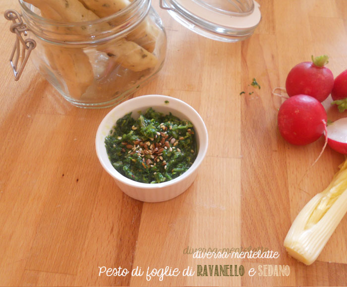 Pesto con foglie di ravanello e sedano