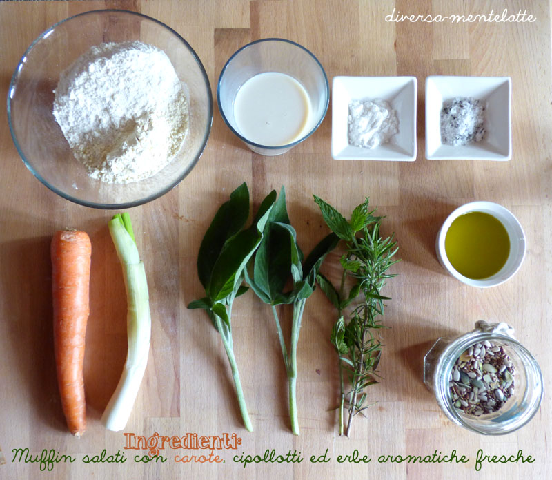 Ingredienti muffi salati carote cipollotti erbe aromatiche
