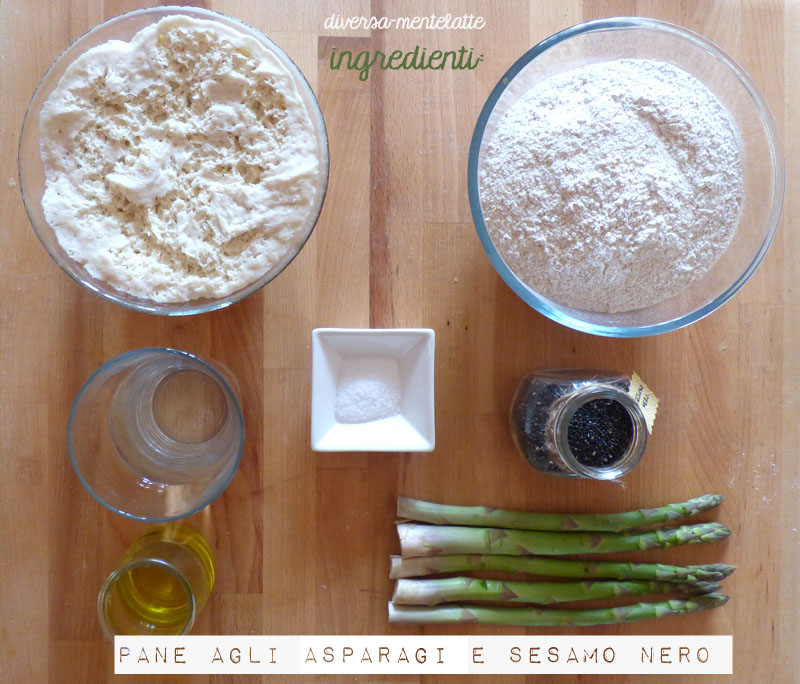 Ingredienti pane agli-asparagi e sesamo nero