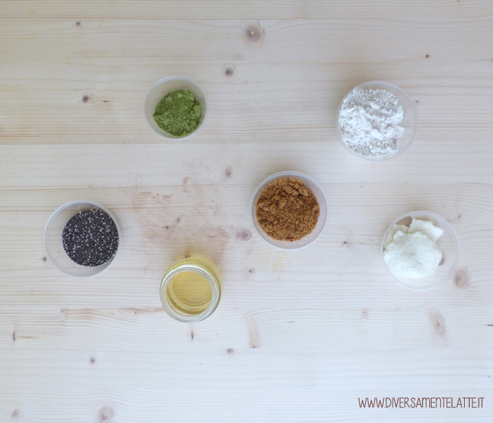 diversamentelatte ingredienti muffin vegani al te' matcha e semi di chia