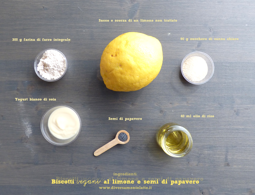 ingredienti biscotti vegani al limone e semi di papavero