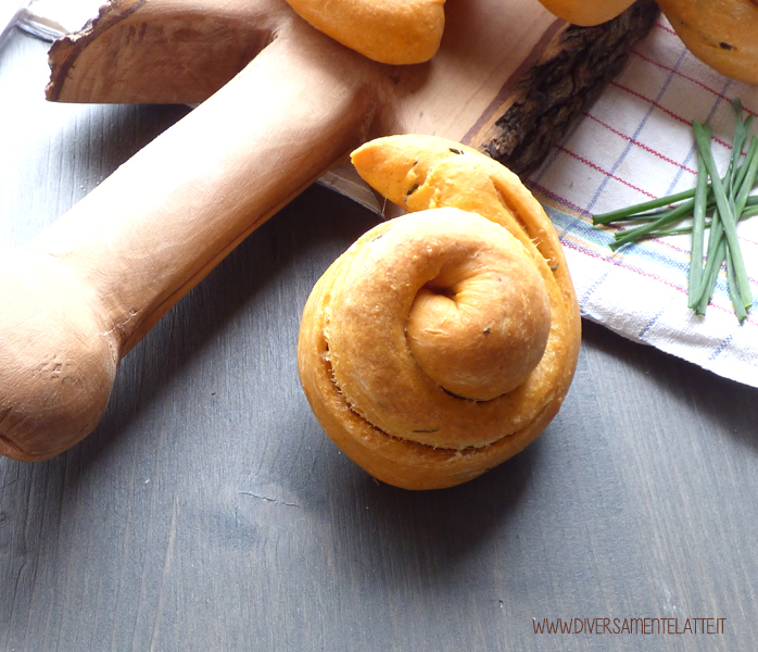 diversamentelatte chiocciole di pane al pomodoro e erba cipollina