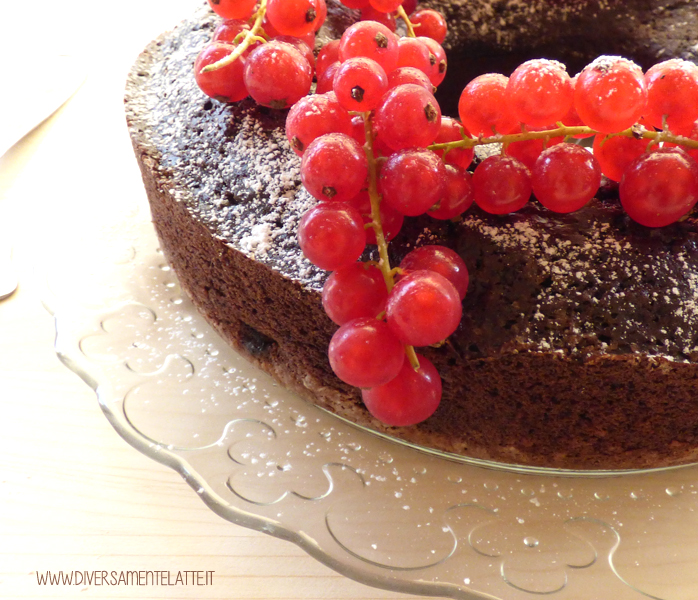 diversamentelatte ciambellone all'olio al cacao e lamponi