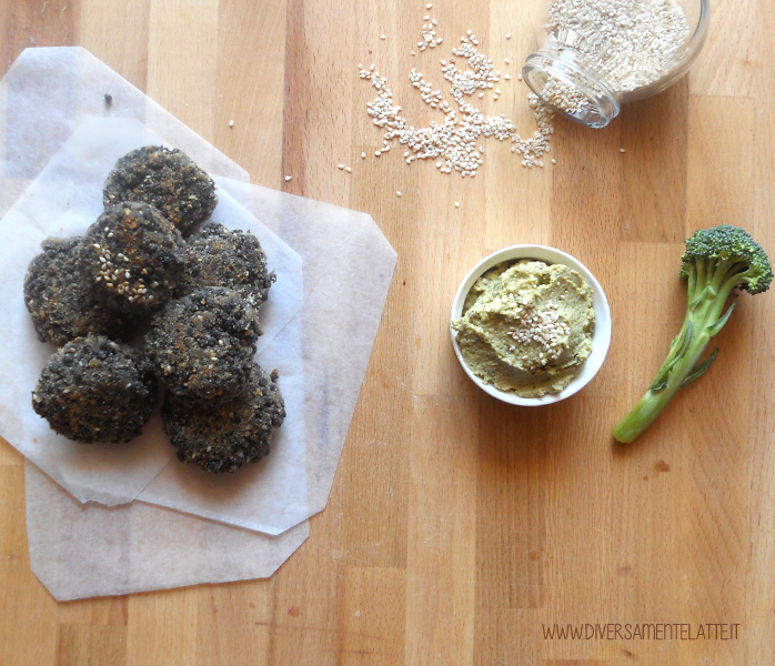 diversamentelatte crocchette di lenticchie nere e hummus di broccoli