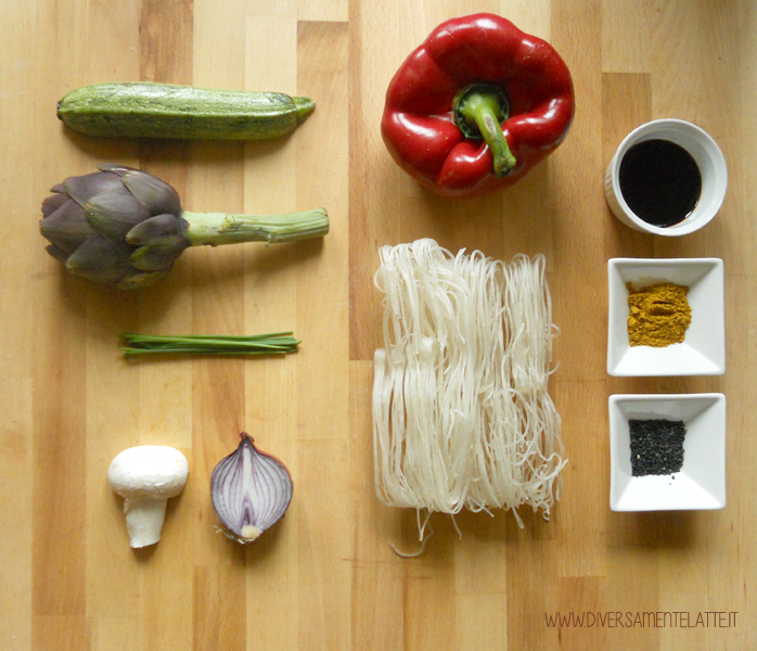 diversamentelatte ingredienti spaghetti di riso basmati con verdure al curry