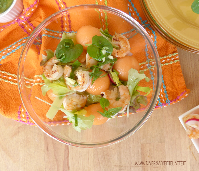 diversamentelatte insalata di mazzancolle e melone con vinaigrette