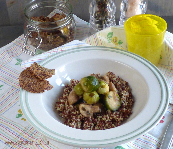 diversamentelatte quinoa con cavolini di bruxelles e champignon