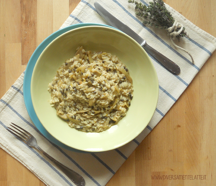 diversamentelatte risotto ai carciofi viola e lenticchie nere