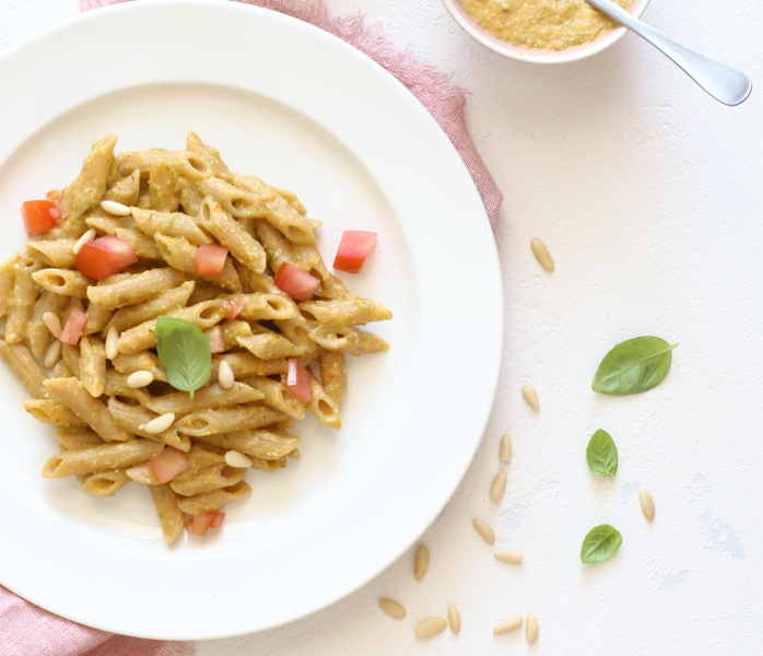 diversamentelatte_penne integrali con pesto di asparagi