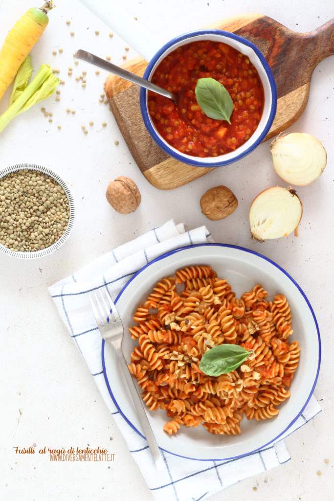 fusilli al ragu vegetale di lenticchie